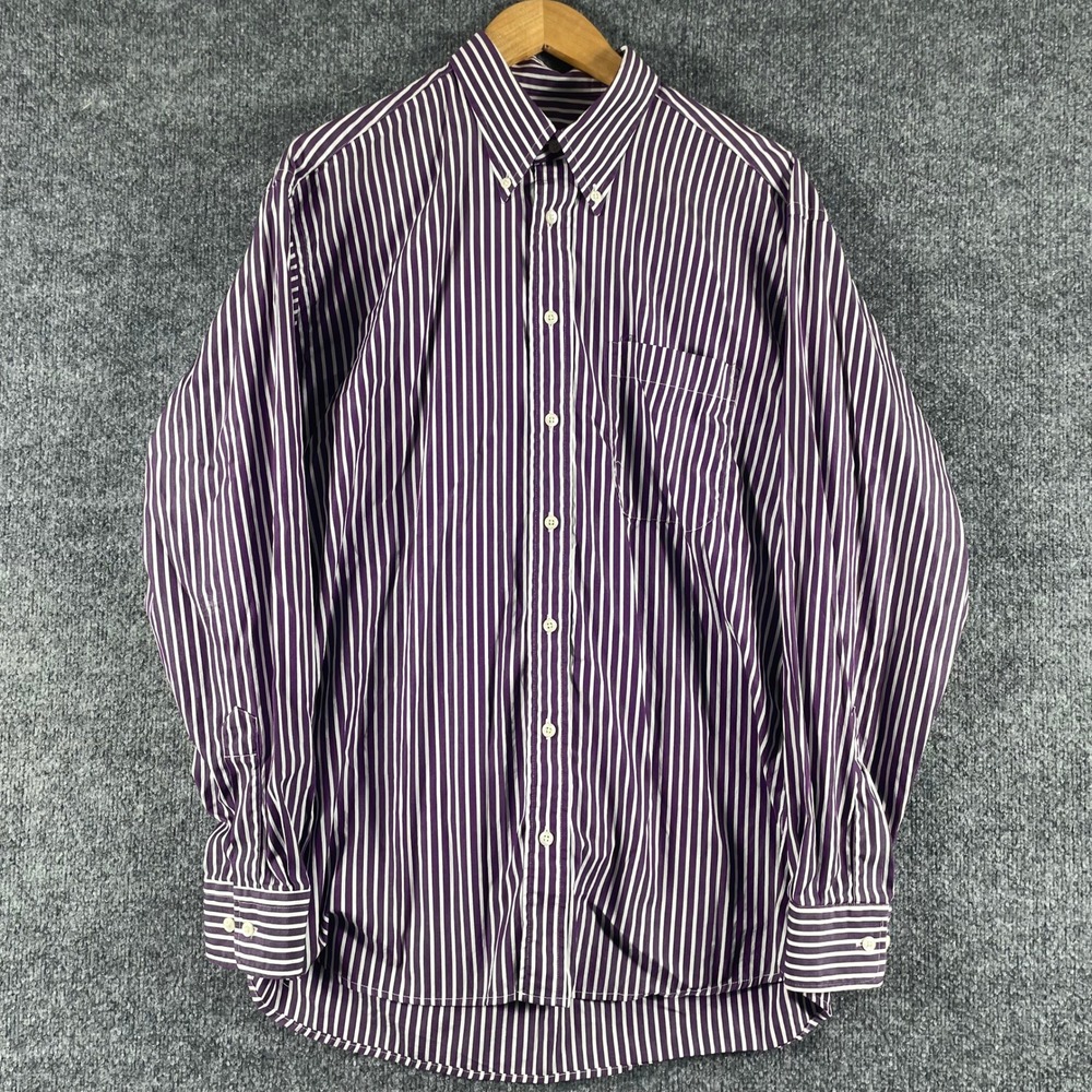 VTG Gitman Bros Shirt Mens Large Purple Striped Button Down Long Sleeve USA Made